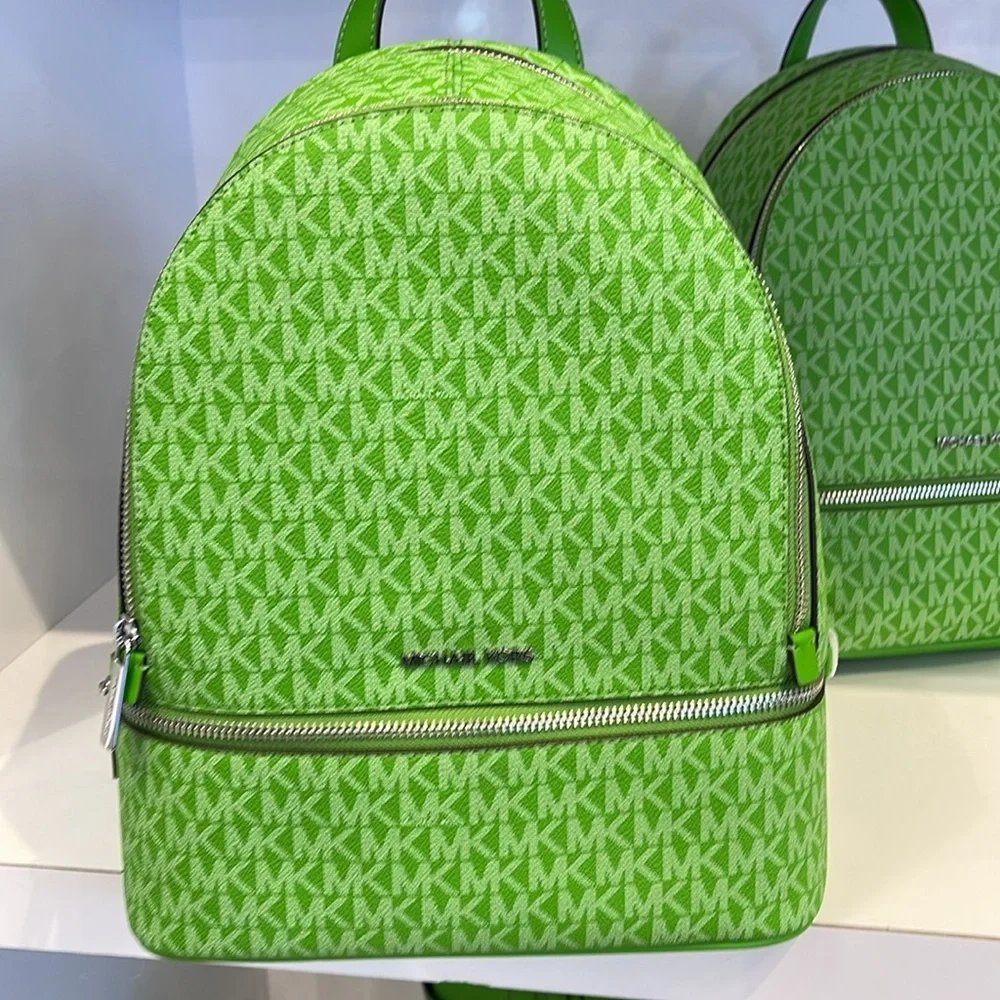 Michael Kors Rhea Medium Signature Logo Backpack Jungle Green  NWT